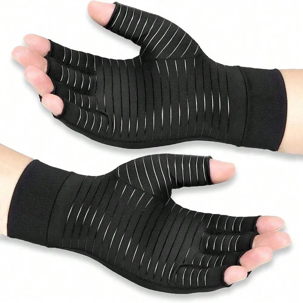 Sports Gloves, Exercise Gloves, Workout Gloves, 1 Pair Copper Fingerless Gloves, Sports Support Compression Gloves for Men and Women, Gym Accessories, Breathable Glove