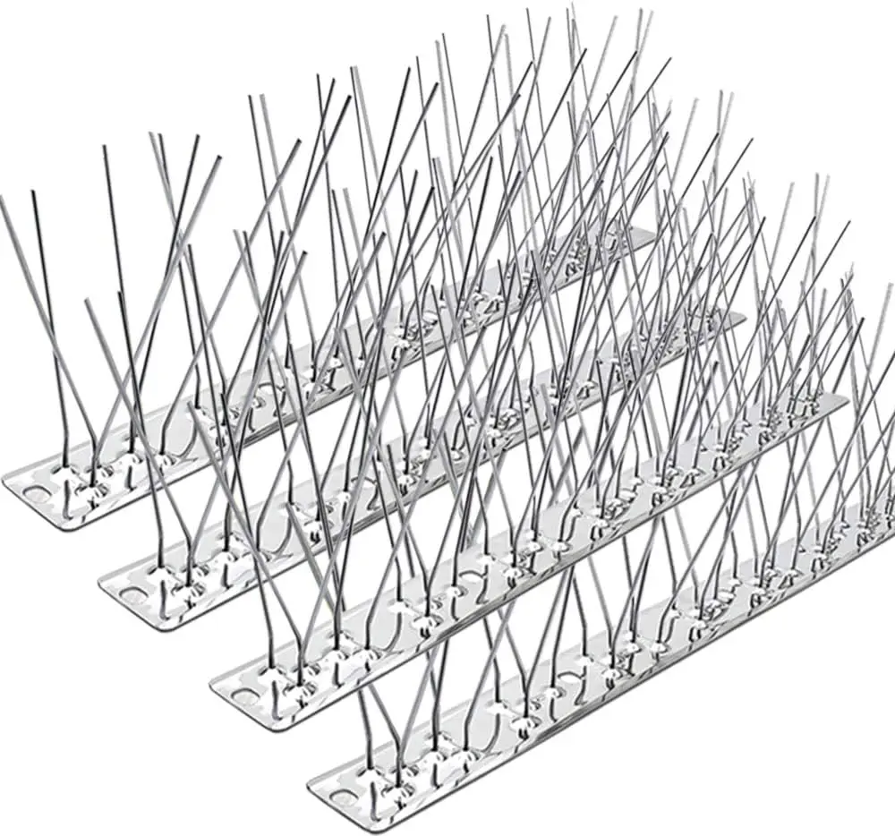 PANGCH 1.15” Wide Stainless Steel Bird Spikes, Easy-to-Install Fence Spikes with Rubber Band, Double Sided Tape, Zip Tie, Screws, Construction Adhesive - 5 Strips, 4.1ft Coverage for Awnings (Includes Mounting Hardware)