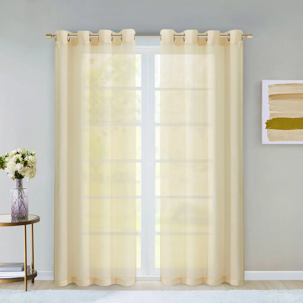 HomeRoots 473389 84 in. Beige Solid Modern Window Panels - Set of 2