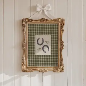 Western Horseshoe Print: Lucky Me Lucky You Gingham Textile Green Wall Art