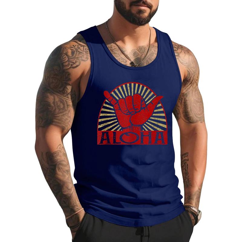 Style A 706 Aloha Hawaiian Hawaii Vintage Distressed Shaka Surfer Tank Top , Summer Gym Muscle Sleeveless, Casual Knitted Slim Fit Beach Tank top Fabric Menswear