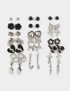 FULL TILT 20 Womens Pack Punk Heart Sword Butterfly Earrings, Silver FULL TILT 20 Womens Pack Punk Heart Sword Butterfly Earrings, Silver