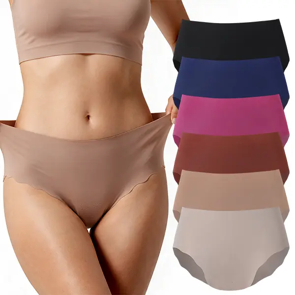 DAVID ARCHY Women's Mid-Rise No-Show Seamless Briefs 6 Pack, Buttery Soft Breathable Laser-Cut Scalloped Edge Underwear with Cotton Gusset, Invisible Under Leggings for Yoga & Everyday Wear