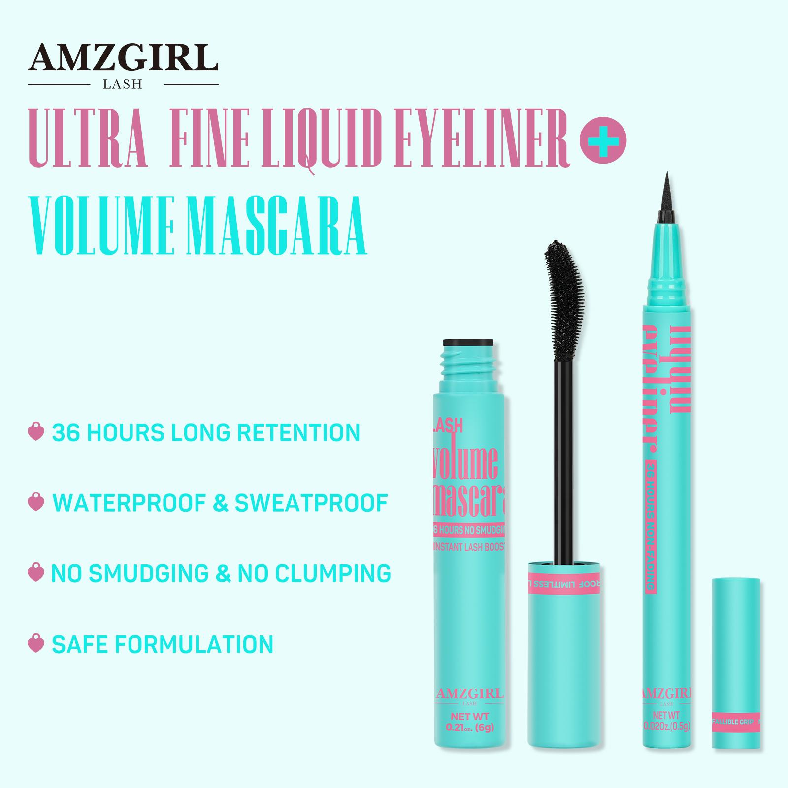 Amzgirl Makeup Fanning Voluming Mascara Waterproof 36Hours No Smudging (6g)+Eyeliner Long Lasting Waterproof Eye Makeup Cosmetic Eyebrow Pencils mascara volume and length mascara mascaras