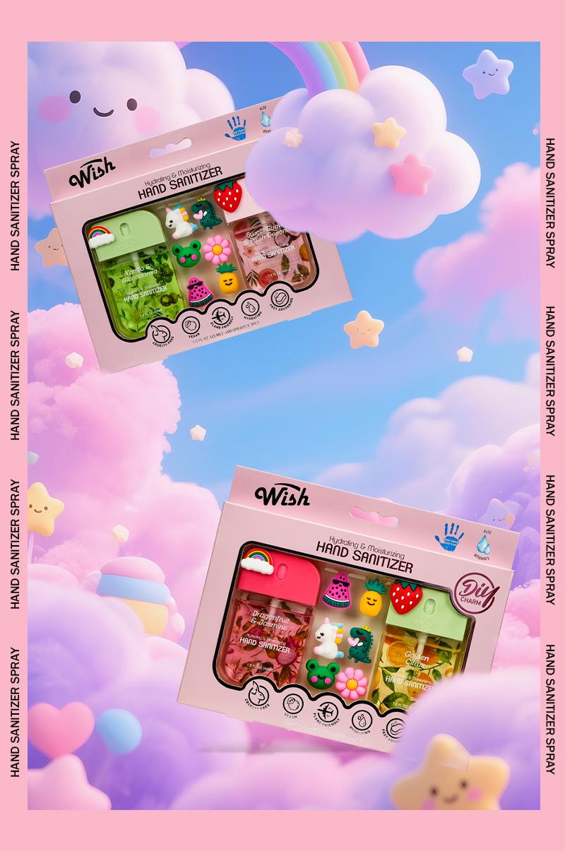 Wish Gift Box Set Power Mist Hydrating Hand Sanitizer Spray 1.5 fl oz Cute Portable Travel Size DIY Gift for Children Aroma Hygiene Products