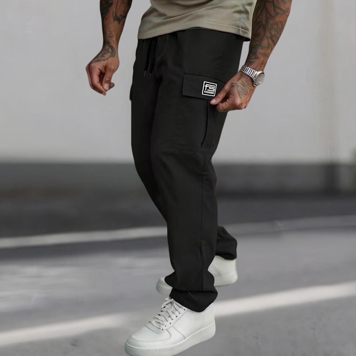 Men's casual work pants, solid color, elastic waistband, and multiple practical pockets suitable for outdoor work and leisure sports wear, men's casual pants, men's long pants