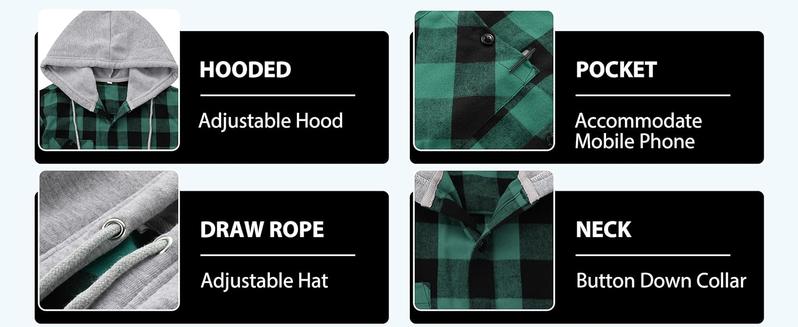 ZITY Men's Blue Plaid Hooded Flannel Shirt - Comfy Soft Fabric Button Down Hoodie - Casual Lightweight Checked Top for Men - Drake Style Streetwear gifts ZITY Men's Blue Plaid Hooded Flannel Shirt - Comfy Soft Fabric Button Down Hoodie - Casual Lightweight Checked Top for Men - Drake Style Streetwear gifts