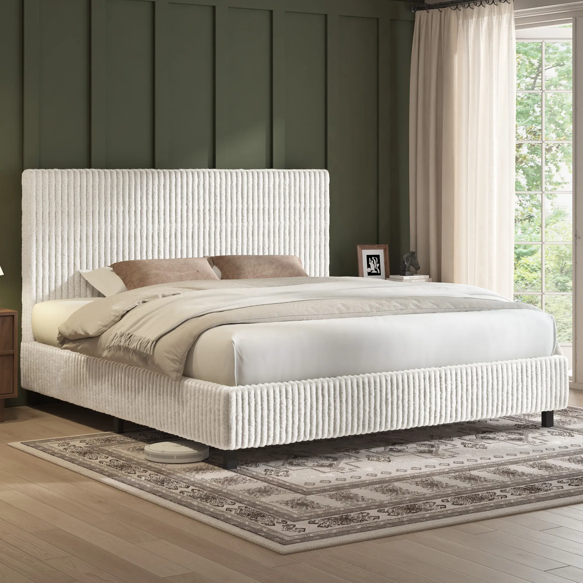 AMERLIFE Upholstered Bed Frame, Corduroy Platform Bed with 3.5" Thick Gap-Free Headboard, Fully Padded, Metal Frame with Strong Slats, No Box Spring Needed[tiktokshopbacktoschool][SohoChic]