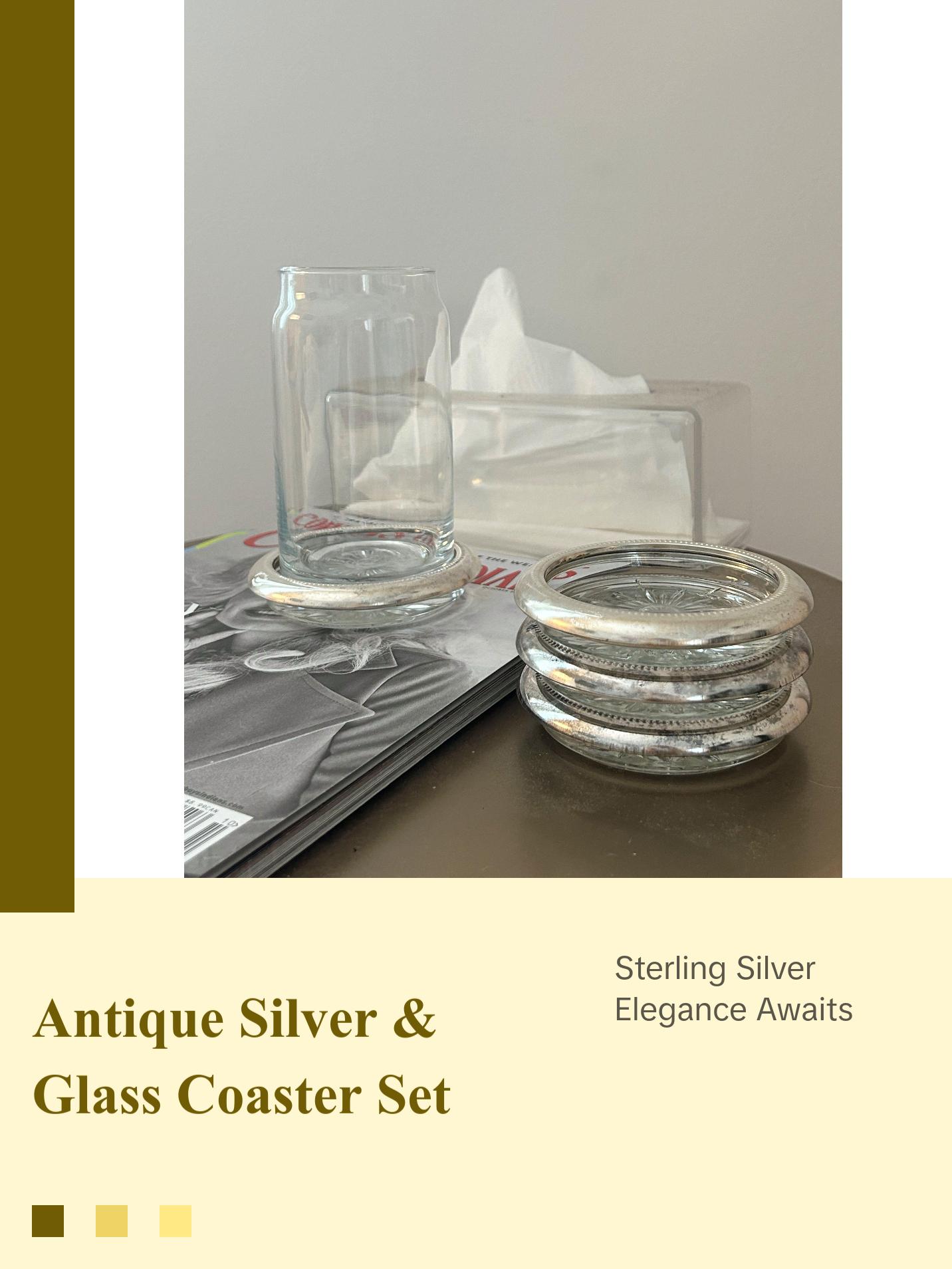 Antique Silver & Glass Coaster Set