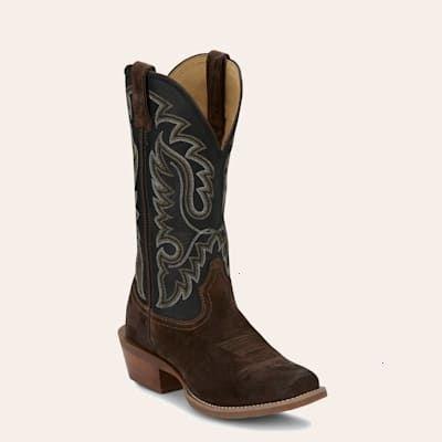 Justin Men’s Frontier Brown Suede & Black Goat Punchy Toe Cowboy Boots