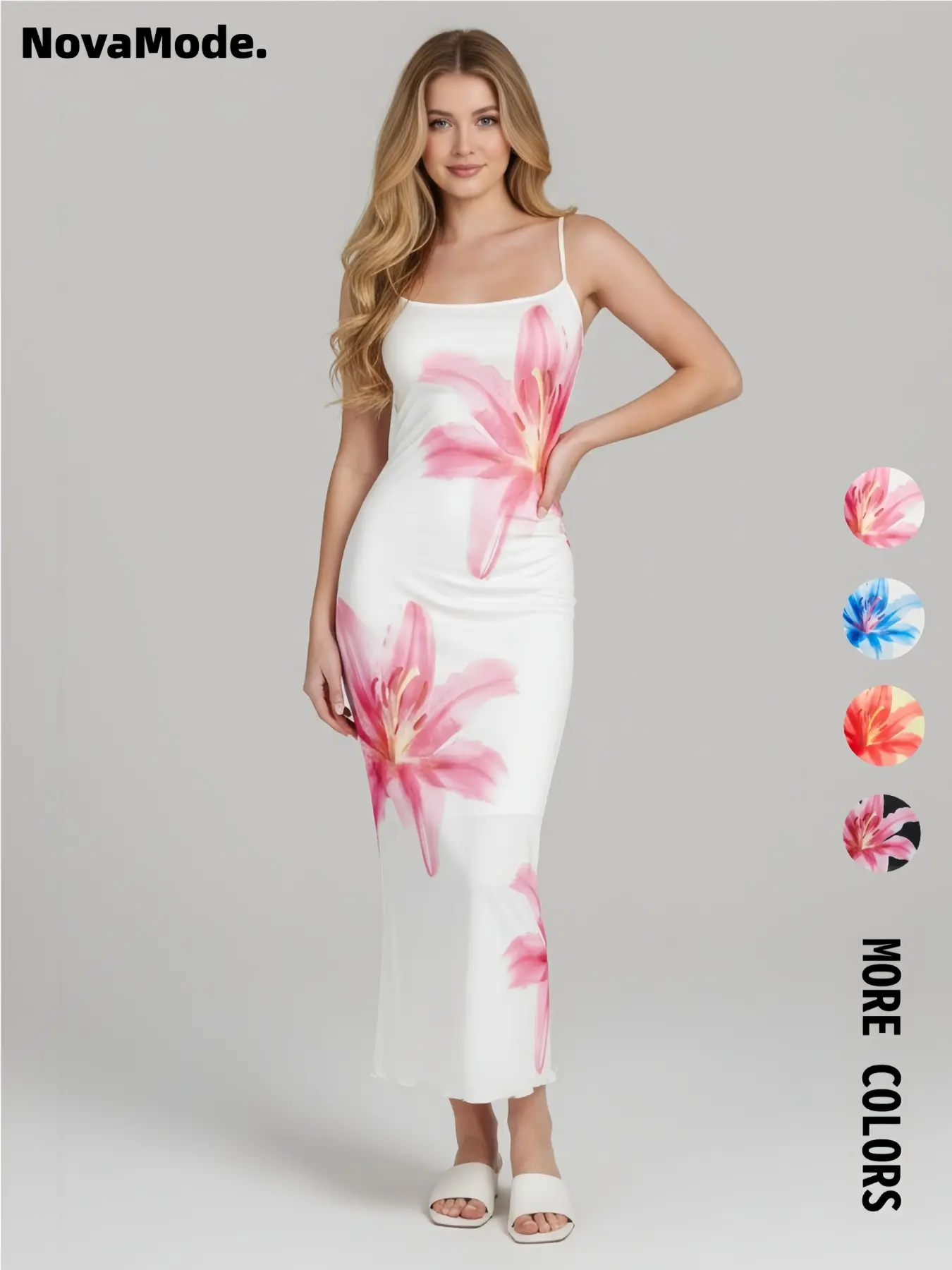 Women's Floral Print Cami Dress, Calla Lily Flower Dress, Glam Gown, Elegant Classy Flattering Sleeveless Bodycon Dress for Party Holiday Wedding, Ladies Clothes for Summer, Sleeveless Dresses, Gowns Beautiful Gowns