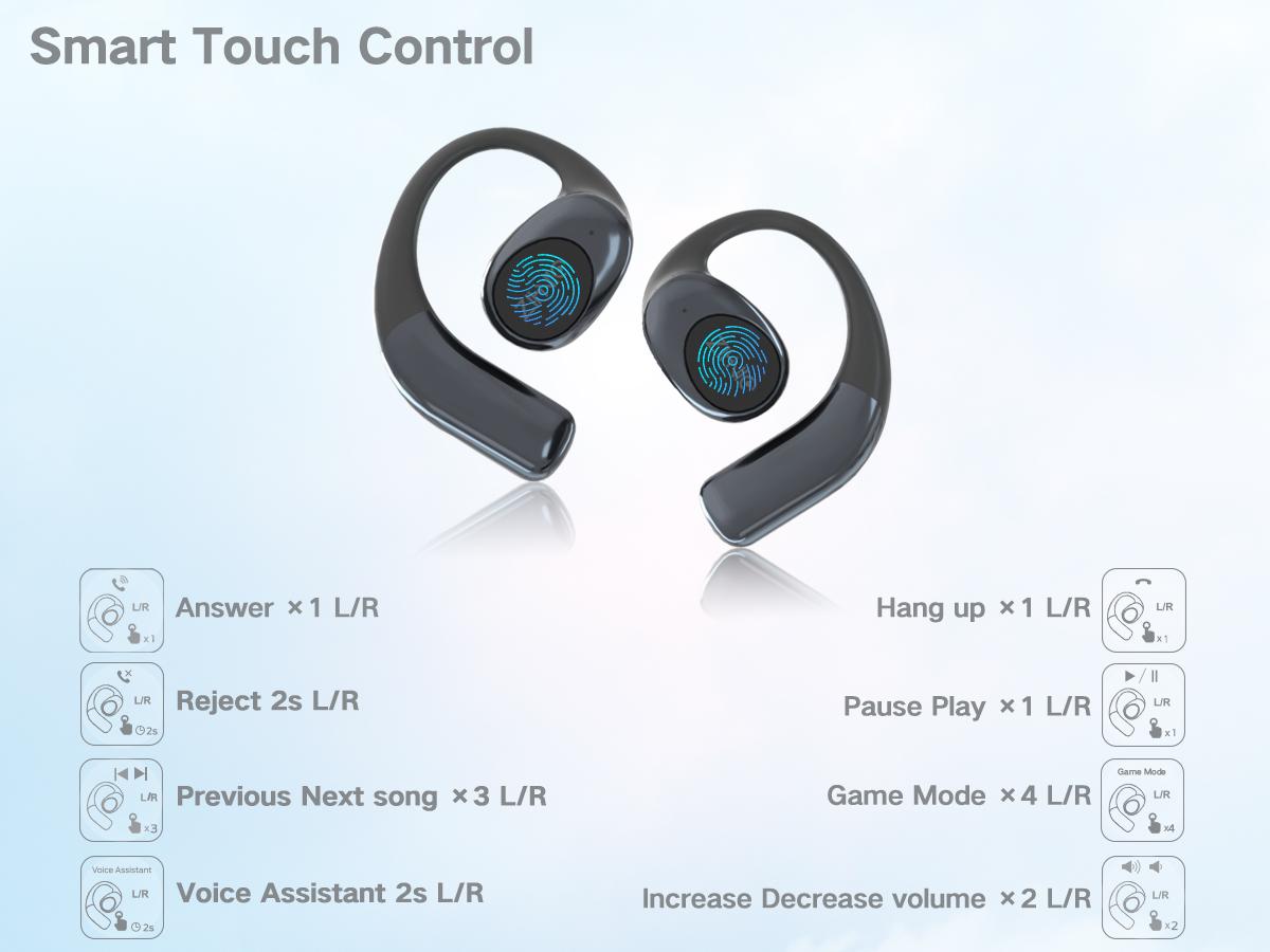 ZIHNIC S09 True Wireless Open Ear Bluetooth 5.4 Earbuds IPX5 Waterproof Sport Headsets Built-in Microphone