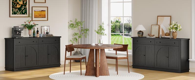 【Valentine's Day Gift】ONBRILL 63 Inch Buffet Cabinet with Storage, Curved Sideboard Cabinet with 2 Drawers and 4 Arched Doors, Storage Cabinets with Adjustable Shelves, Sideboard Buffet for Living Room, Kitchen