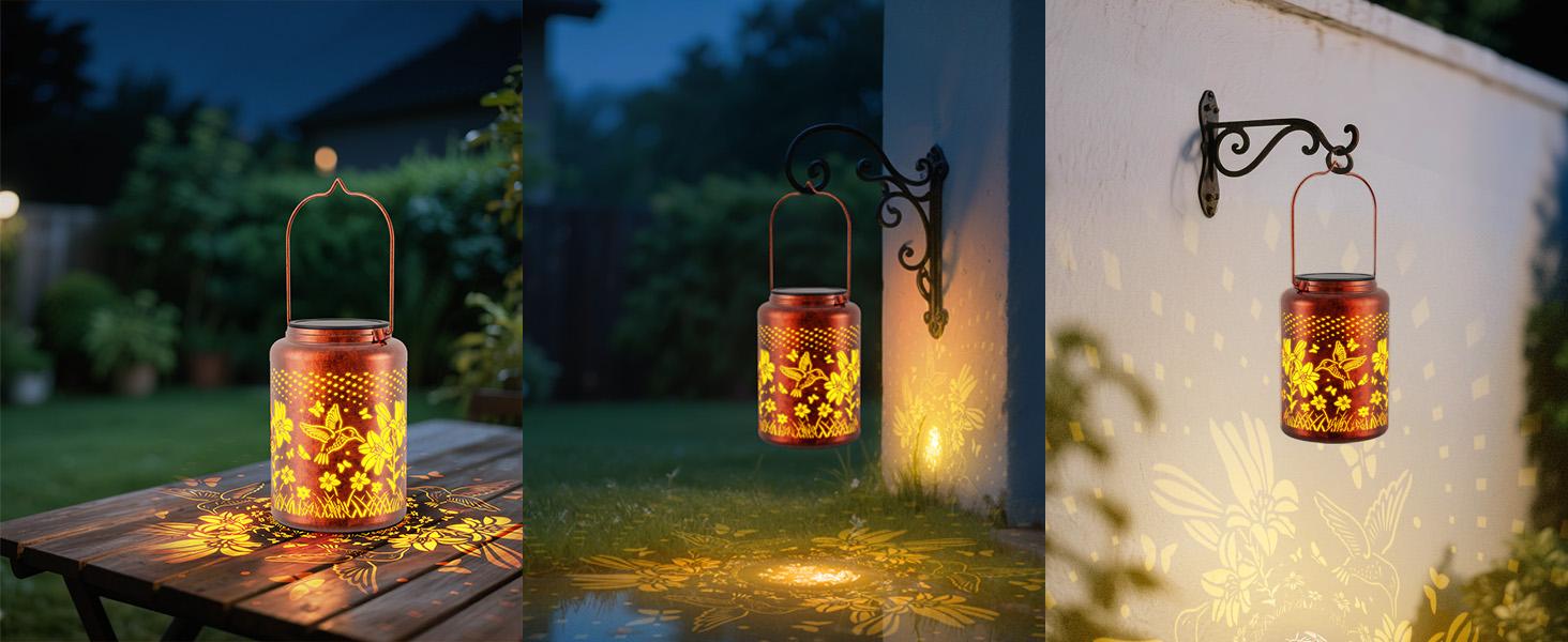 Outdoor Solar Hanging Light,1/2 packs Outdoor Waterproof Hummingbird Garden Decor Gifts for Women Mom Grandma, Waterproof Lantern Deco Festival,Hanging Metal Solar Decoration Outside for Yard, Patio, Backyard, Porch
