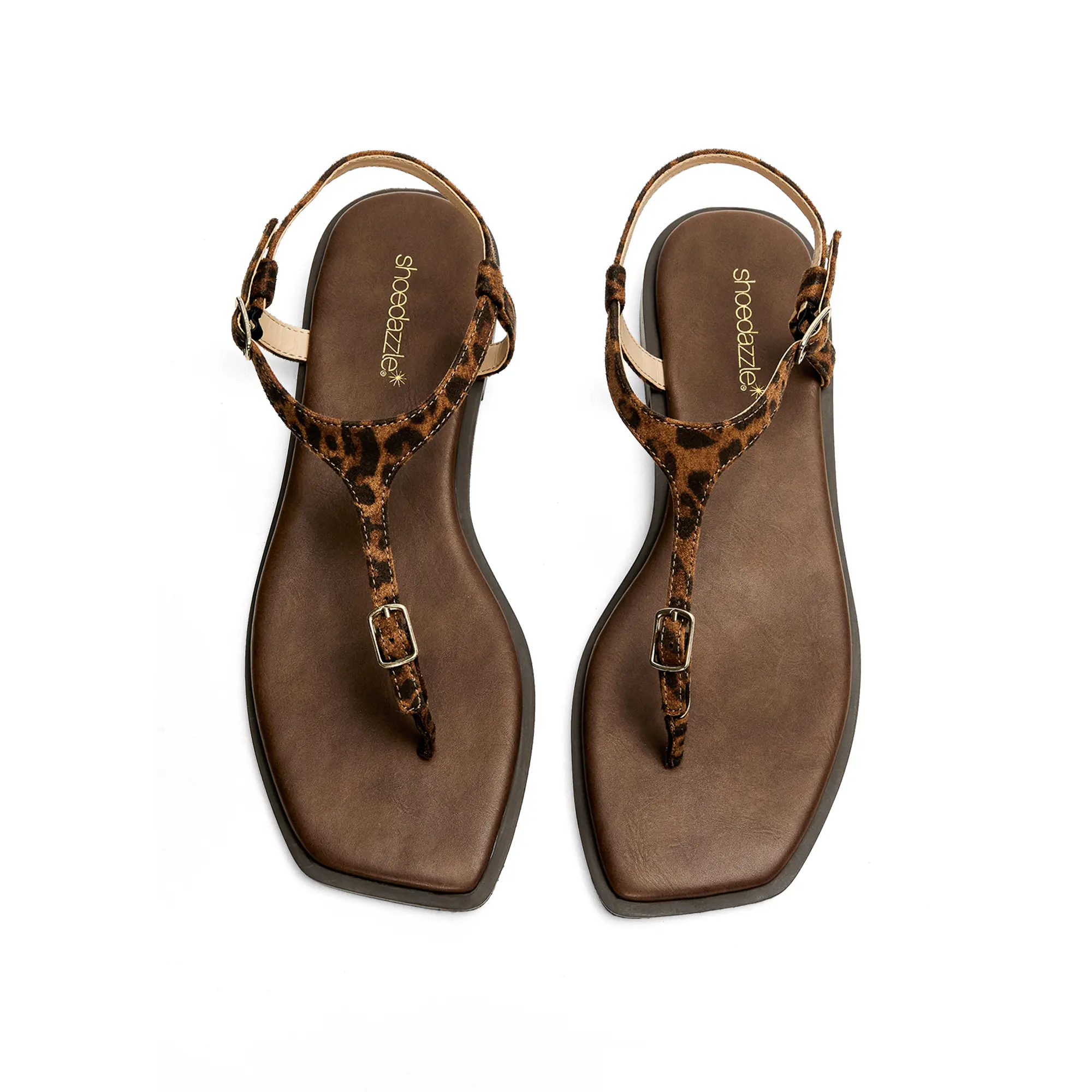 JUST FAB Women's Flip Flops Thong Flat Sandals Leopard Print Thong Flat Footwear - Adjustable Buckles, Soft, Square Toe, Non-Slip Sandals for Summer Casual Walking, Beach Vacation