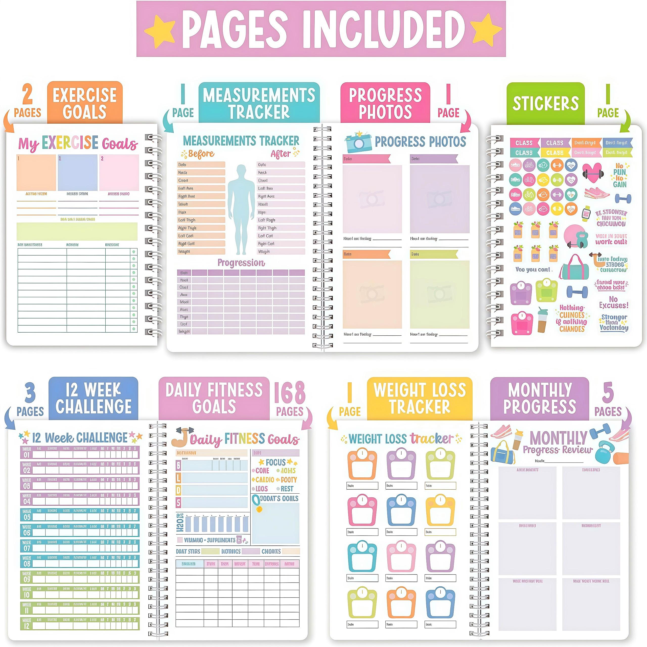 Workout Journal & Fitness Planner – Daily Exercise Log, Weight Tracking, Meal Logs, Undated Gym Notebook for Women