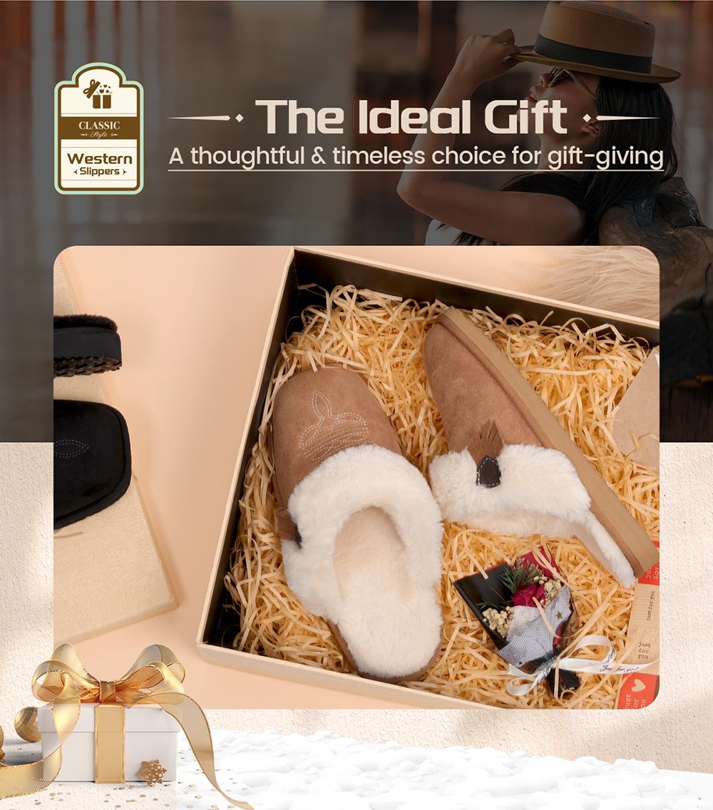 OOW Fuzzy Cozy  Slippers for Women with Memory Foam Comfy Bedroom Fluffy Slippers with Faux Fur Lining Western Cowgirl Boot Slippers Indoor & Outdoor Square Toe