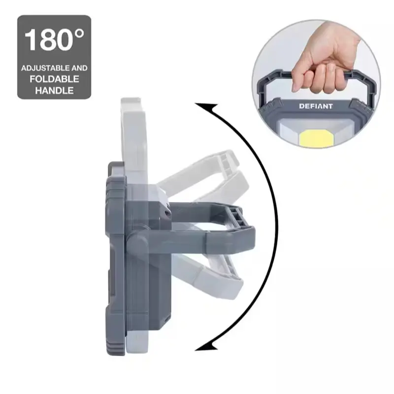 defiant rechargeable flashlight and power bank LED Aluminum Combo (8-pack) with Batteries The Defiant 1000 Lumen LED Compact Rechargeable Spotlight is compact while bright LED lights provide up to 1000 Lumens of light with a 450m beam throw on High mode Defiant 130 Lumen 3 LED