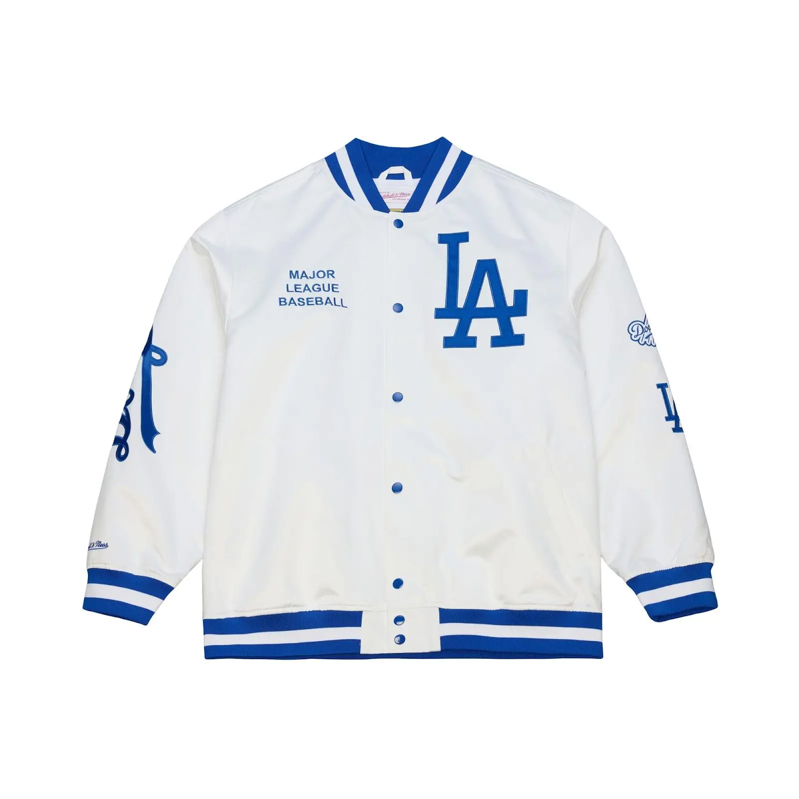 Mitchell & Ness Menswear Embroidered Los Angeles Dodgers Arctic White Lightweight Satin Full-Snap Casual Coat with Graphics