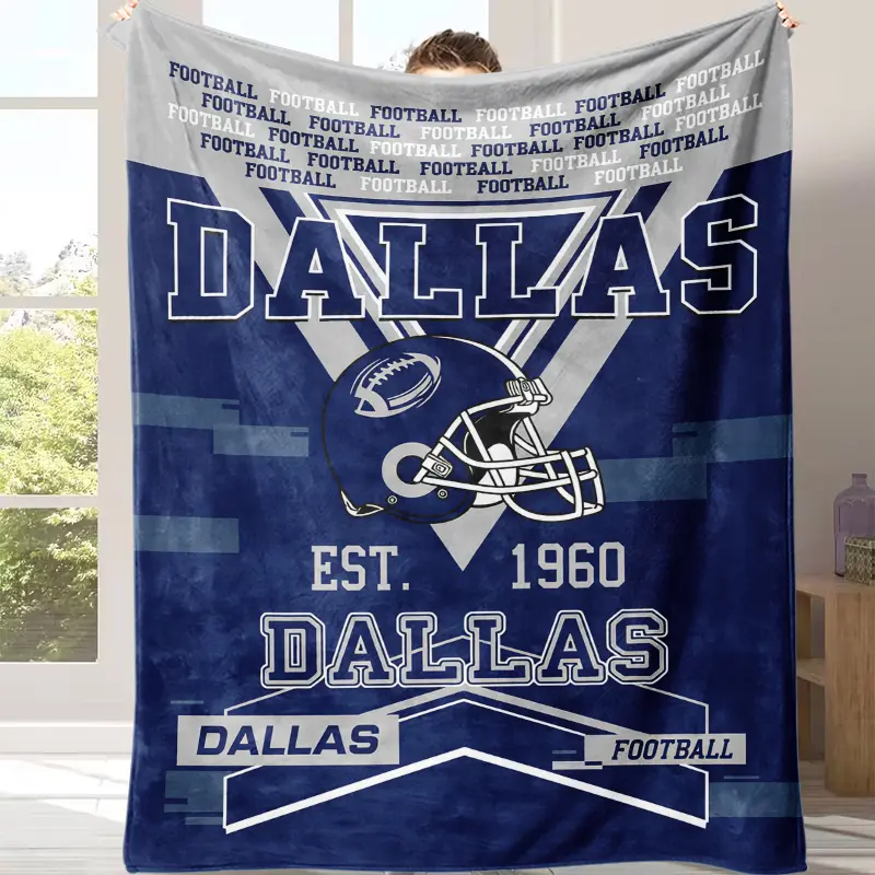 Vintage Classic Dallas Football Personalized Polyester Blanket - Soft, Wrinkle-Resistant, Geometric Print, All-Seasons Throw for Football Fans, Ideal for Camping & Office Sofa Use