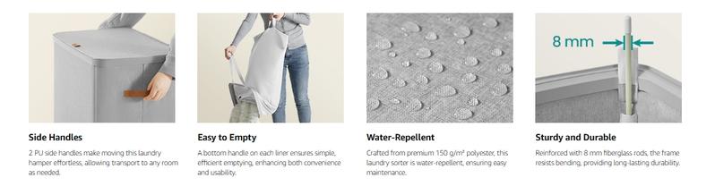 SONGMICS Laundry Basket, 44.9 Gal. Laundry Hamper, 2 Compartments, Easy Assembly, with Lid and Handles, Removable Inner Bags, Joseph