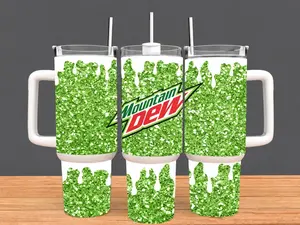 Mountain Dew Green Tumbler With Handle Straw 40oz Stainless Steel, Soda Lover Sparkly Travel Mug, Dew Aesthetic Coffee Cup, Mug Soft Drink Fan Gift For Men Women