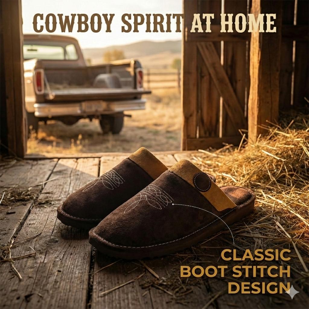 All Season Western Cowboy Boot Stitch Slippers with Square Toe  Suede Leather House Shoes for Men & Women Indoor/Outdoor
