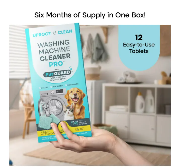 Washing Machine De-Scaler Cleaner Tablets for Pet Owners, Removes Residue & Grime, 12 ct.