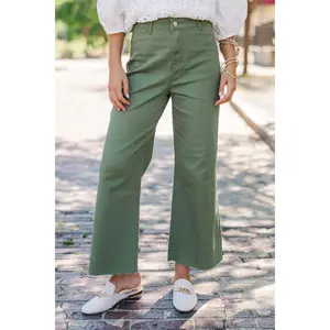 Going Strong Olive Green Cropped Jeans