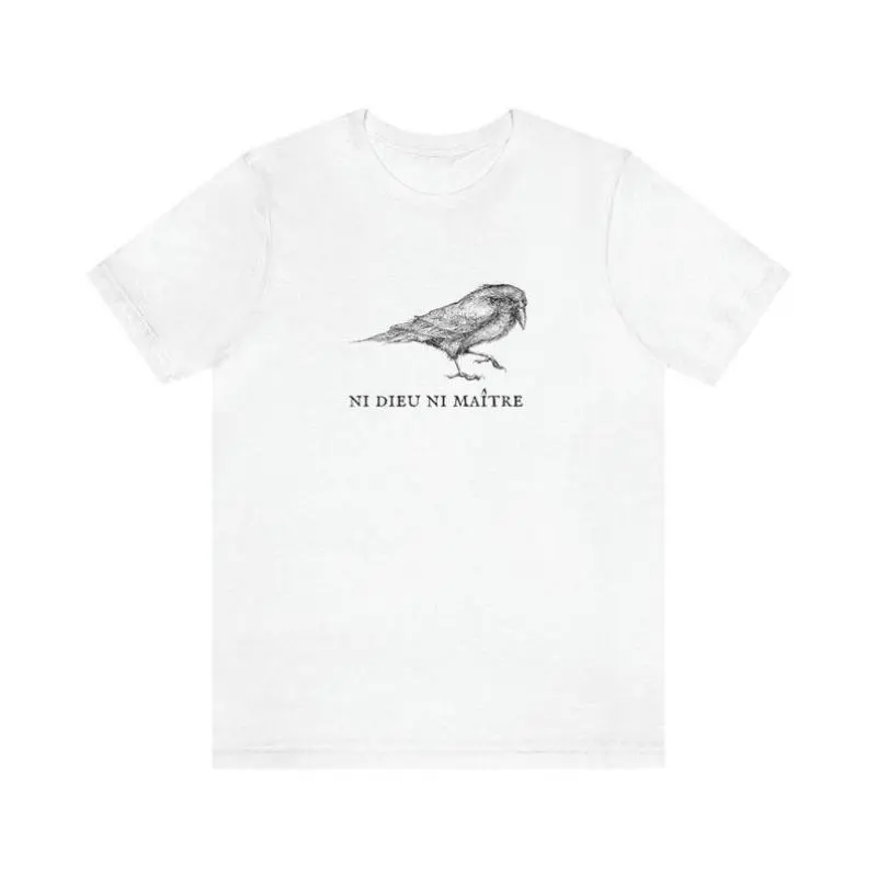Men's Graphic T-Shirt - Anarchist "No Gods No Masters" Raven Print, Skin-Friendly Fabric, Fitted Classic Crew (Round) Neck, Soft Breathable Short-Sleeve Menswear Casual Top for Everyday Wear