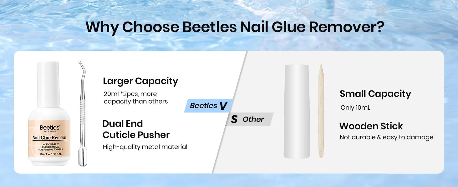 Beetles Nail Glue Remover -for Press on Nails air dry nail glue,Not for Uv Gel Glue or Gel Polish, False Nails Glue Remover for Fake Nail Tips Acrylics Nails Adhesive Includes Cuticle Pusher Fall Nail Halloween Nail Black Friday Winter Nail Christmas Gift