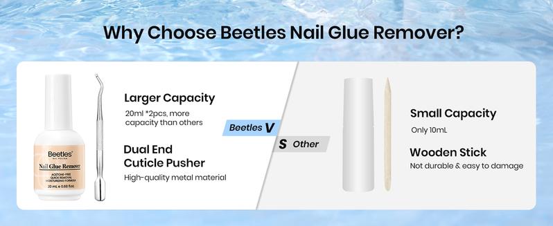 Beetles Nail Glue Remover -for Press on Nails air dry nail glue,Not for Uv Gel Glue or Gel Polish, False Nails Glue Remover for Fake Nail Tips Acrylics Nails Adhesive Includes Cuticle Pusher Fall Nail Halloween Nail Black Friday Winter Nail Christmas Gift