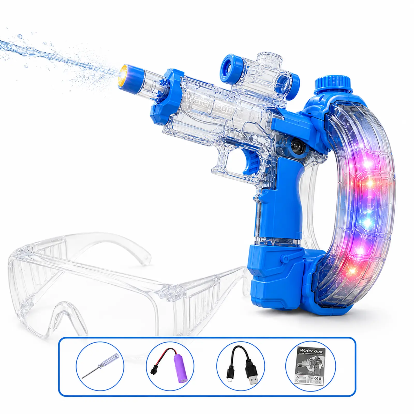 Automatic Water Blaster for Kids Rechargeable Electric Water Spray Toy with Light-Up Muzzle and Vibration Outdoor Summer Pool Party Toy
