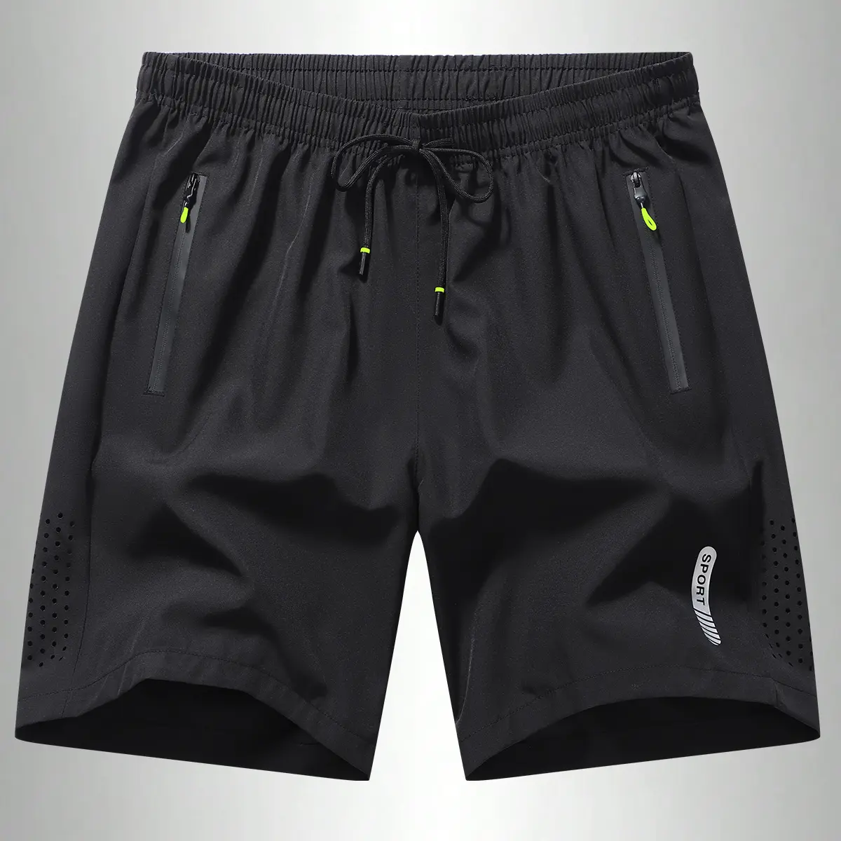 1 Men'S Casual Minimalist Style Comfortable Shorts, Letter Print Pockets And Drawstrings, Summer Outdoor Fitness Apparel, Quick-Drying Comfortable Shorts, Casual Zipper Pockets Slightly Stretchy Elastic Waist Drawstring Shorts