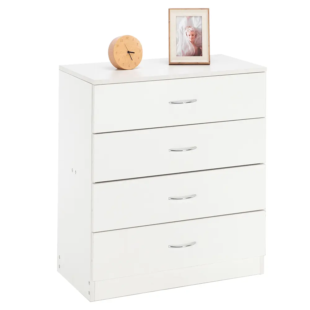 FCH Sturdy 4-Drawer Dresser - White, P2 Grade 15mm Particle Board, 1 x 4-Drawer Dresser, 28 x M5*50 Screws, Elegant Indoor Cabinet for Bedroom, Living Room, Perfect Gift