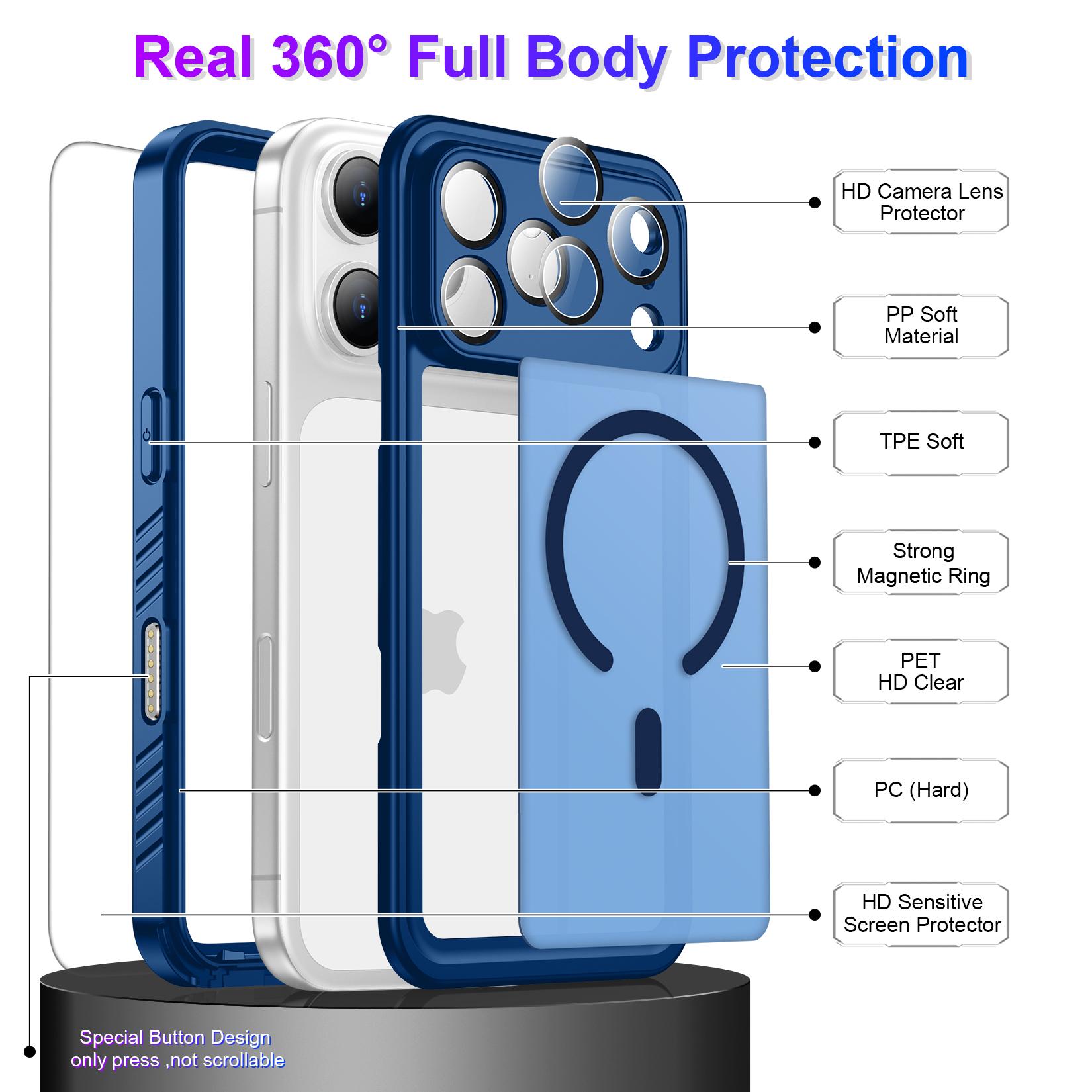 Temdan Magnetic for iPhone 17 Pro Max Case Waterproof,Built-in ScreenProtector[IP68 Underwater][Upgrade Military Dropproof][Compatible with MagSafe] Full Body ShockproofTranslucent Case 6.9"-Blue/Black/Purple