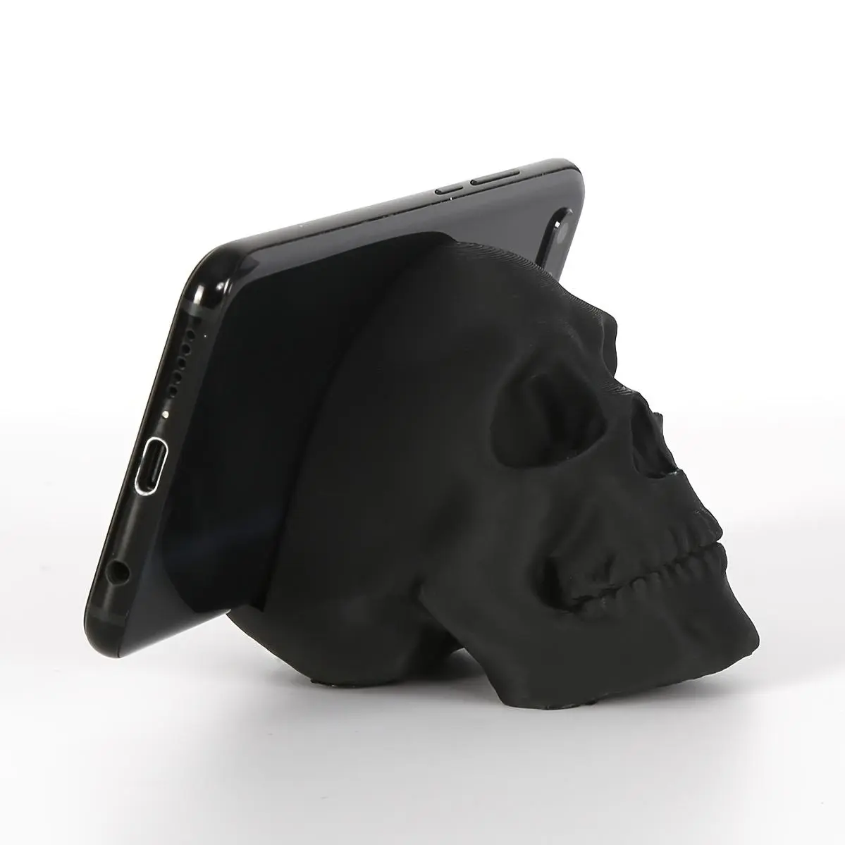 1pc Skull Head Phone Stand, Black Plastic Mobile Holder for Hands-free Video Watching, Perfect for Bedside, Living Room, Office Desk, Halloween, Universal Smartphone Holder, Stable Phone Rack, Phone Holder Design, Cell Phone Holder