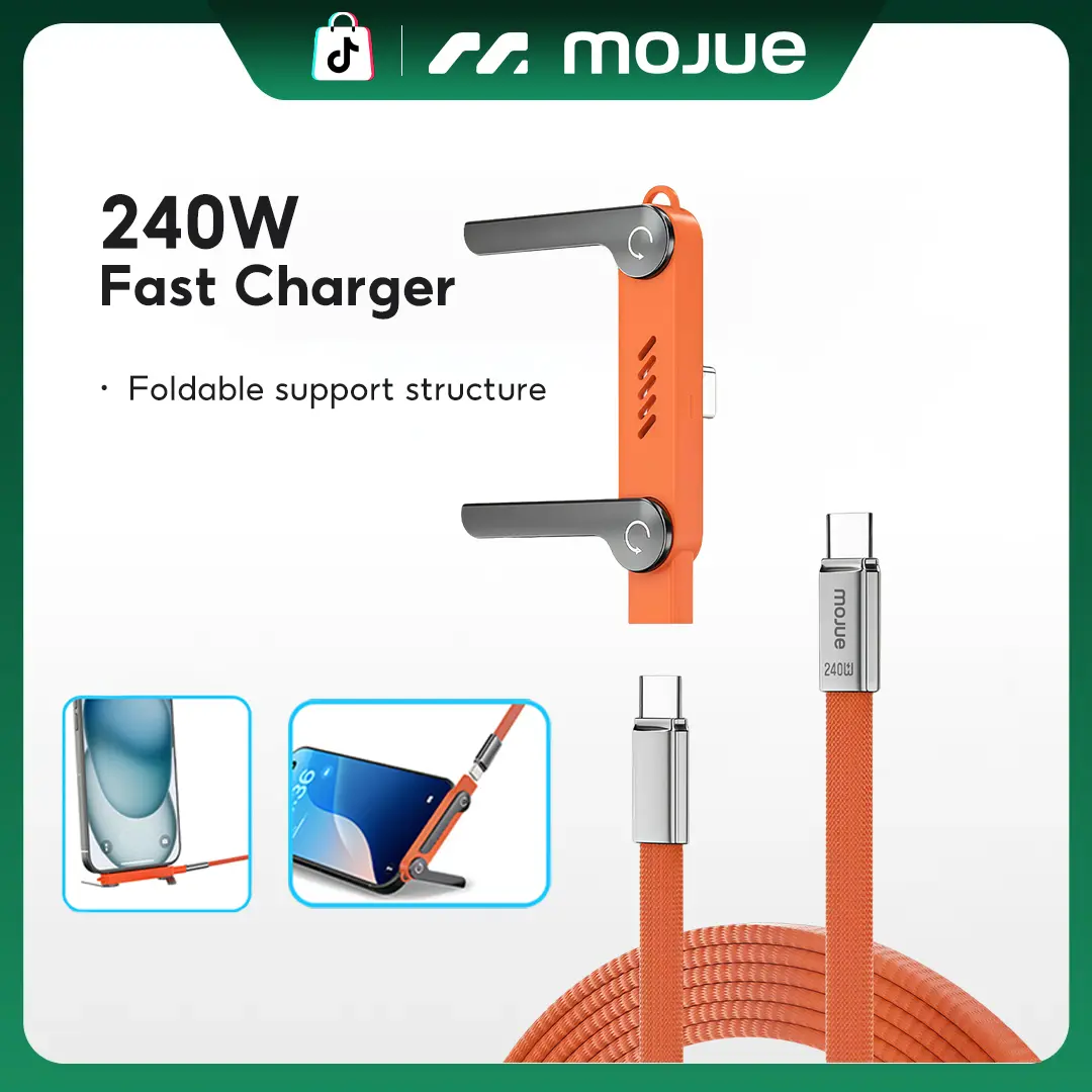 MOJUE 240W Invisible Stand Fast Charging Cable, 240W USB C to USB C Flat Cable 90 Degree Angled, Sideways Phone Type C Charger Cord (4.9FT) Compatible with iPhone 15 16 17 Series ,Samsung S26 S25#Back To School
