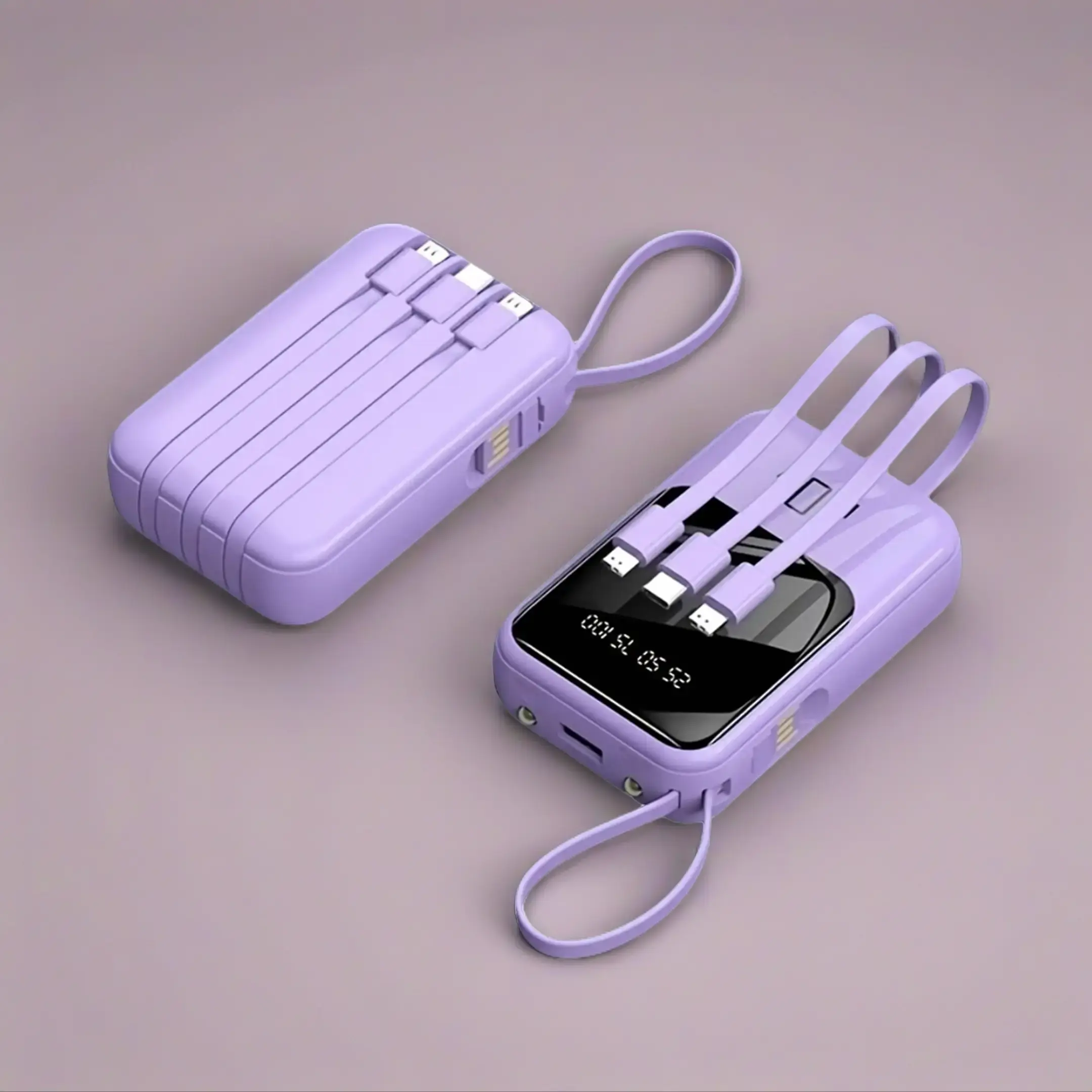 20000mAh Portable Power Bank with Built-in 4 Retractable Cables, LED Digital Display, Dual USB Output, LED Flashlight, Lanyard, Micro Plug for iPhone, Android Smartphones & Electronics Gadgets