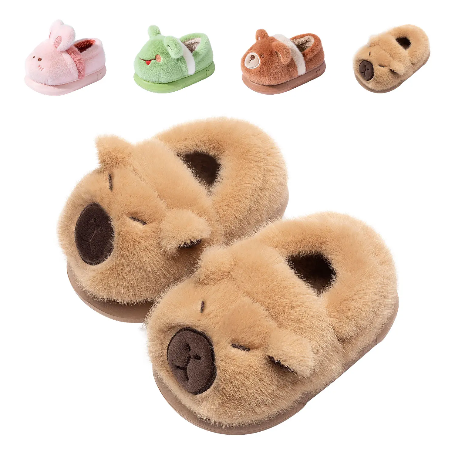 Drecage Toddler Fuzzy House Slippers, Winter Plush Warm Soft Kids' Shoes with Cute Cartoon Design for Indoor & Outdoor Use