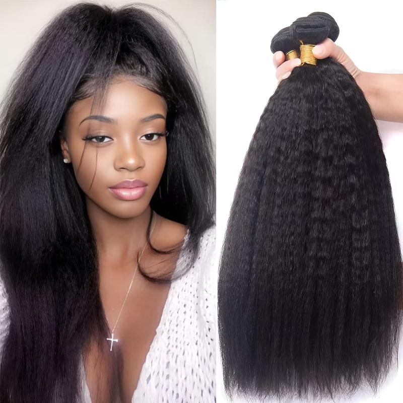 Megeen Human Hair Yaki Straight Bundles 12A 100% Human Hair Natural Black Human Hair Extensions Kinky Straight Full and Thick Remy Hair Bundles Brazilian Hair Weave