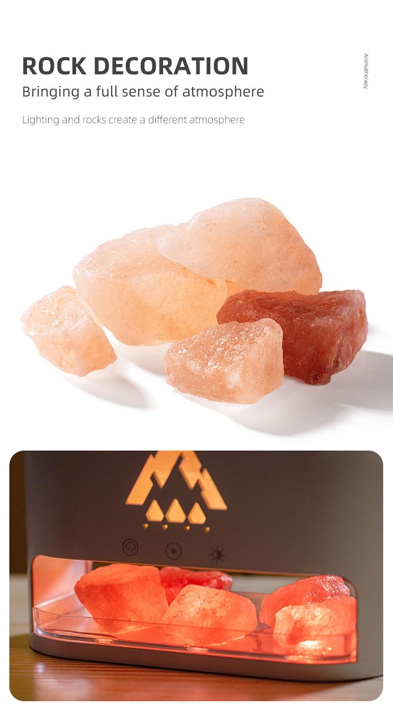 Flame Rock Aromatherapy Machine 250ml Essential Oil Diffuser with Simulated Flame & Jellyfish Mist Colorful LED Lighting Cool Mist Humidifier Timer Auto Off for Home Bedroom Office