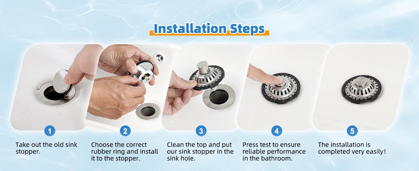 Upgraded Bathroom Sink Drain Stopper with Visible Top Stainless Steel Filter Basket Hair Catcher, 3 in 1 Pop-up Sink Strainer Fit for Standard 1.1''~2.36'' Basin Hole, Not for Bathtub, Chrome