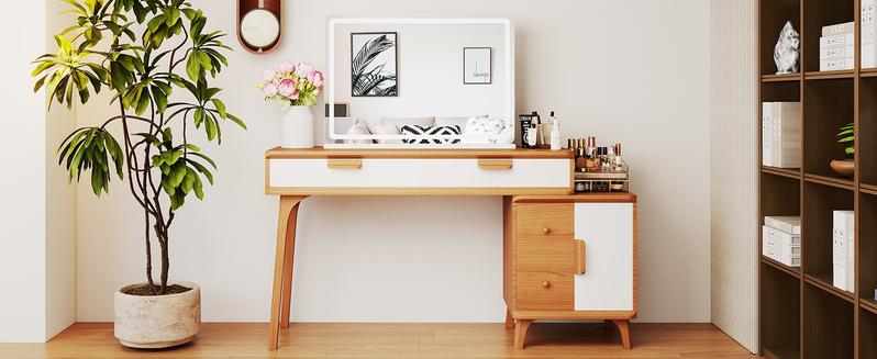 Vanity Mirror with Lights, LED Makeup Mirror with Dimmable 3 Color Modes, Touch Screen Control Vanity Based Mirror Desk Mirror Square White