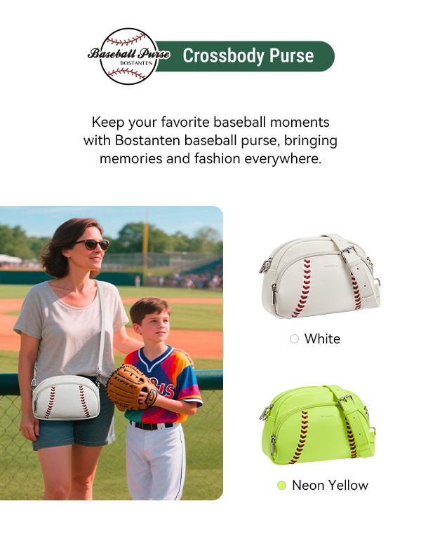 [Valentine's Day Gift] BOSTANTEN Baseball Crossbody Purse for Women,Small Shoulder Bag Vegan Leather Sports Moms with Adjustable Strap,clear bag stadium approved for baseball game fan Casual Daily