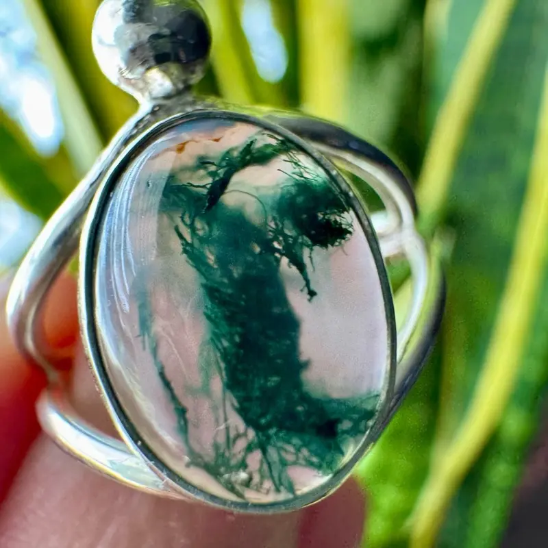 Moss Agate Ring in Sterling Silver | Handmade Silver Ring | Natural Green Stone | Sylva Ring