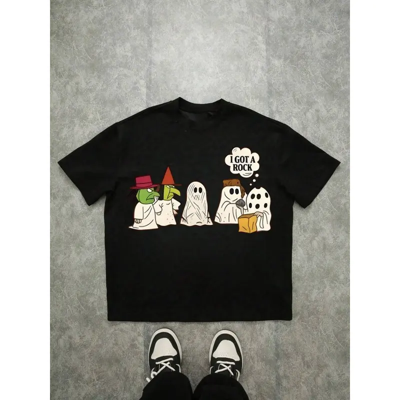 Peanuts Halloween Characters I Got A Rock Graphic T - Shirt,Comfortable Casual Short Sleeve, 180 Grams Heavyweight Cotton Printed T-Shirt,Oversized,Halloween