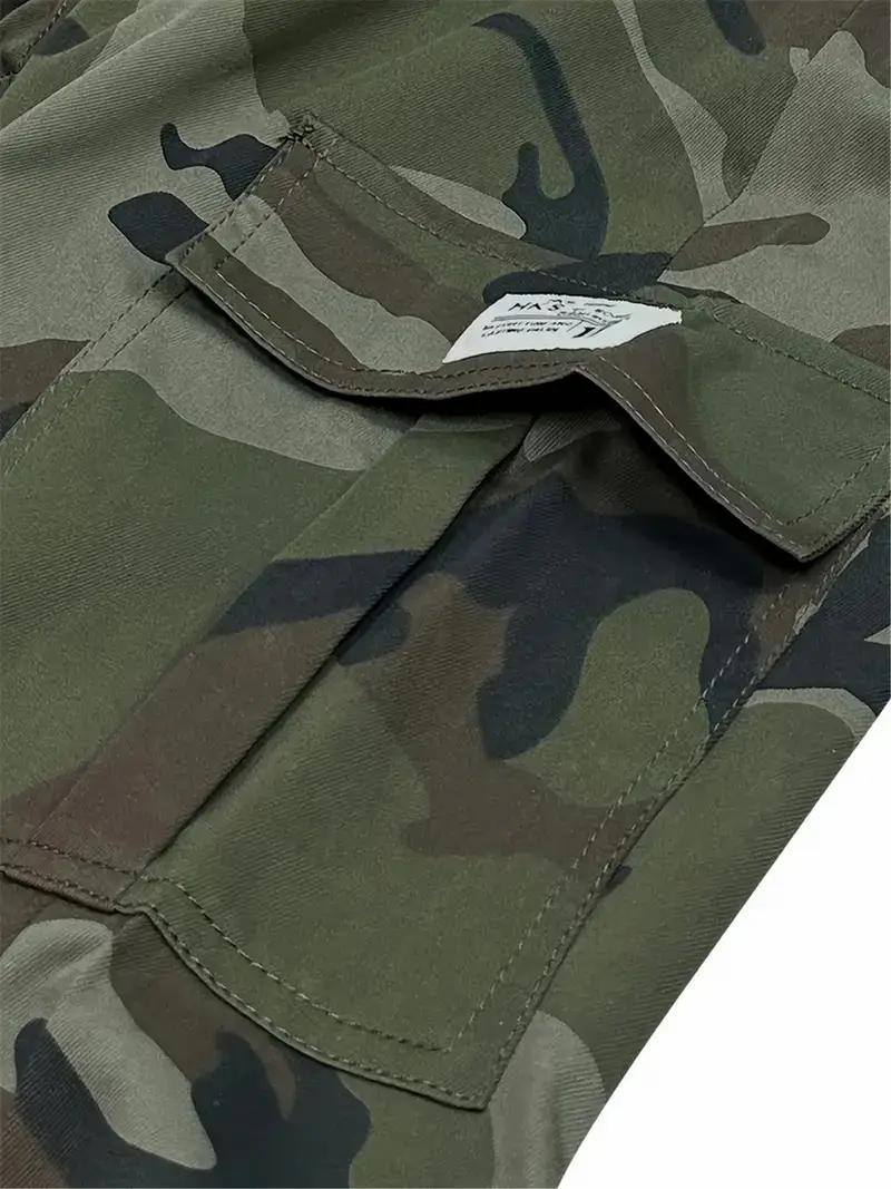 Camouflage Twill Pocket Shorts Three-Piece Set Men's Casual Khaki Green Black Trousers Suitable For Daily Wear