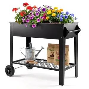 [FLASH SALE] Garvee 40" x 32" x 15.3" Raised Garden Bed with Wheels & Storage Shelf, 400 lb Capacity Anti-Rust Steel Elevated Planter Box with Drainage Holes for Vegetables, Herbs, Flowers, Patio, Balcony & Backyard