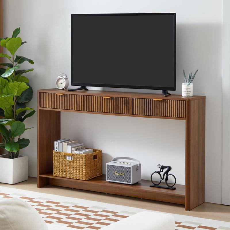 Giratree Narrow Console Table with 2 3 Drawers, Entryway Table with Storage, Table Behind Sofa Long for Living Room TV, Hallway Entrance Foyer, Mid Century Farmhouse Fluted Console Table
